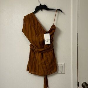 Zara One-Shoulder Wrap Blouse